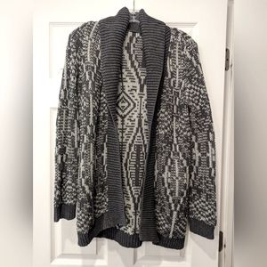 Talbots open front heavy kable knit gray shimmer wool bland sweater cardigan S